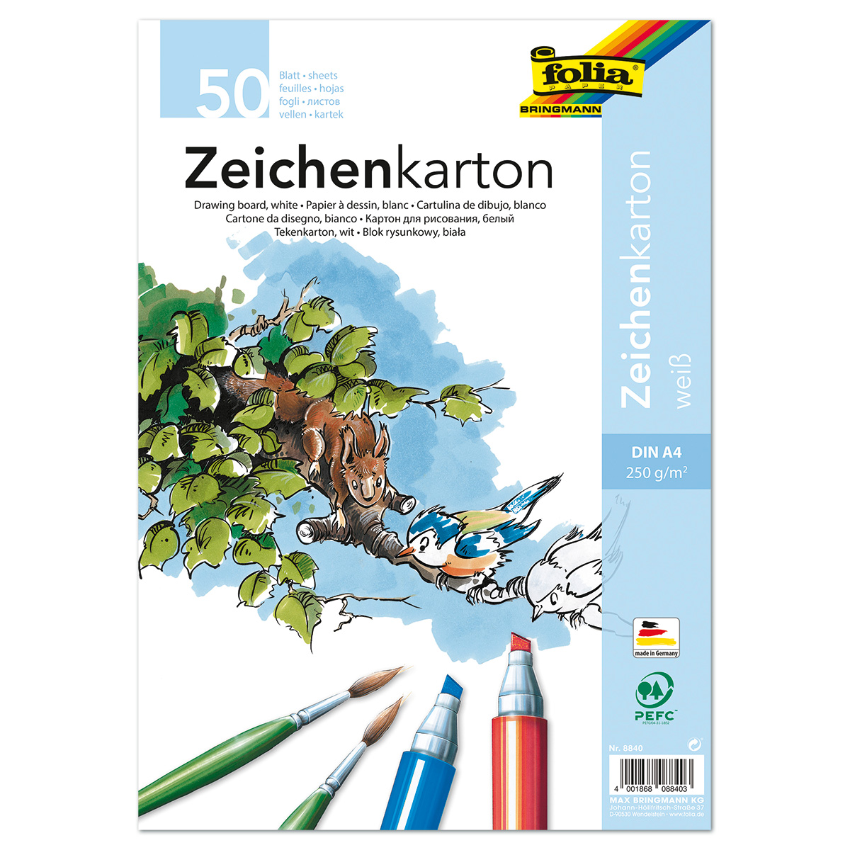 Zeichenkarton 250g/m² DIN A4 50 Bl. weiß