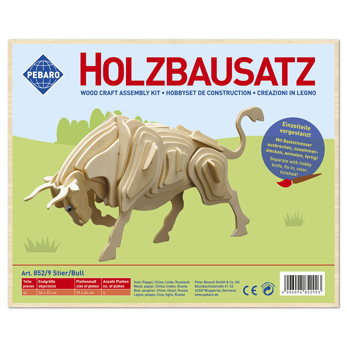 58708529_1 Holzbausatz Stier 34x15cm 44 Teile