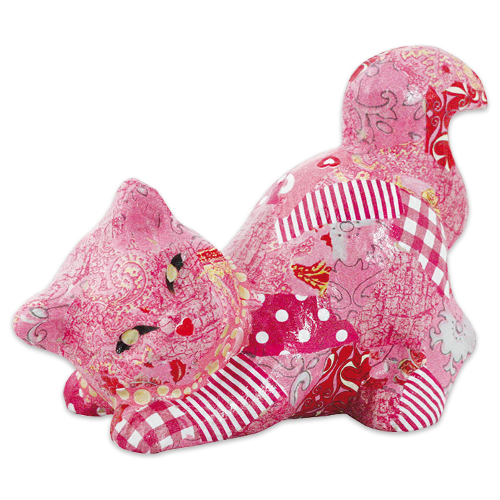 53700115_1 Katze schnurrend Pappmaché 20x10,5x15cm