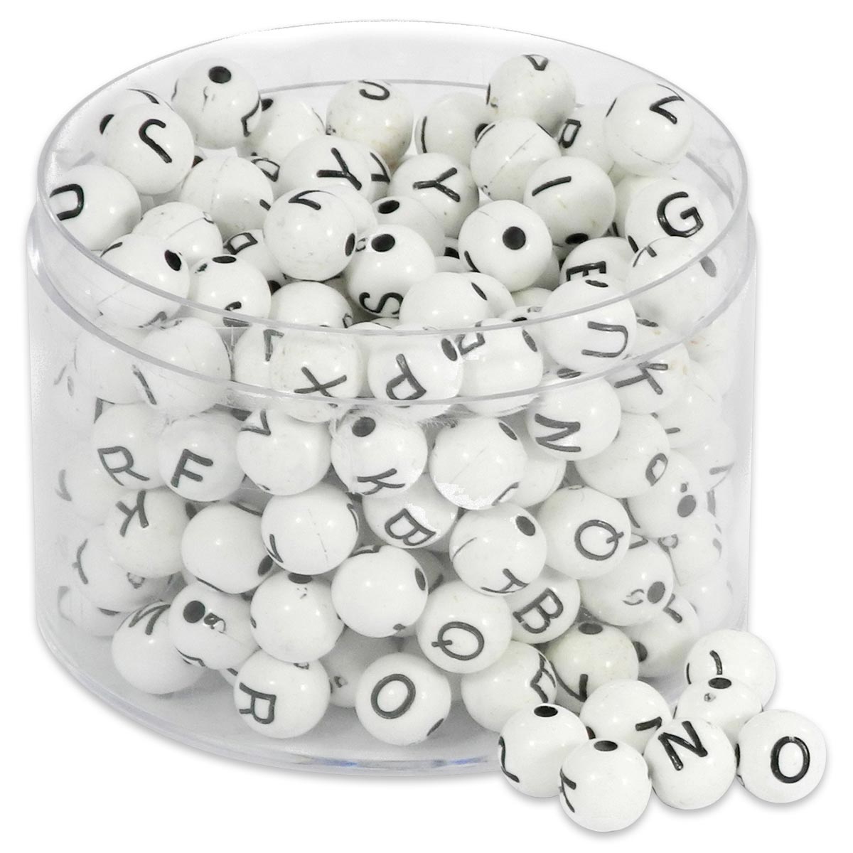 Buchstaben-Perlen rund 7mm 60g weiß-schwarz