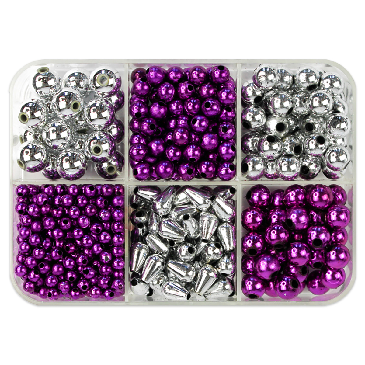 Metallicperlen-Box ca. 4-10mm ca.90g lila-silberf.