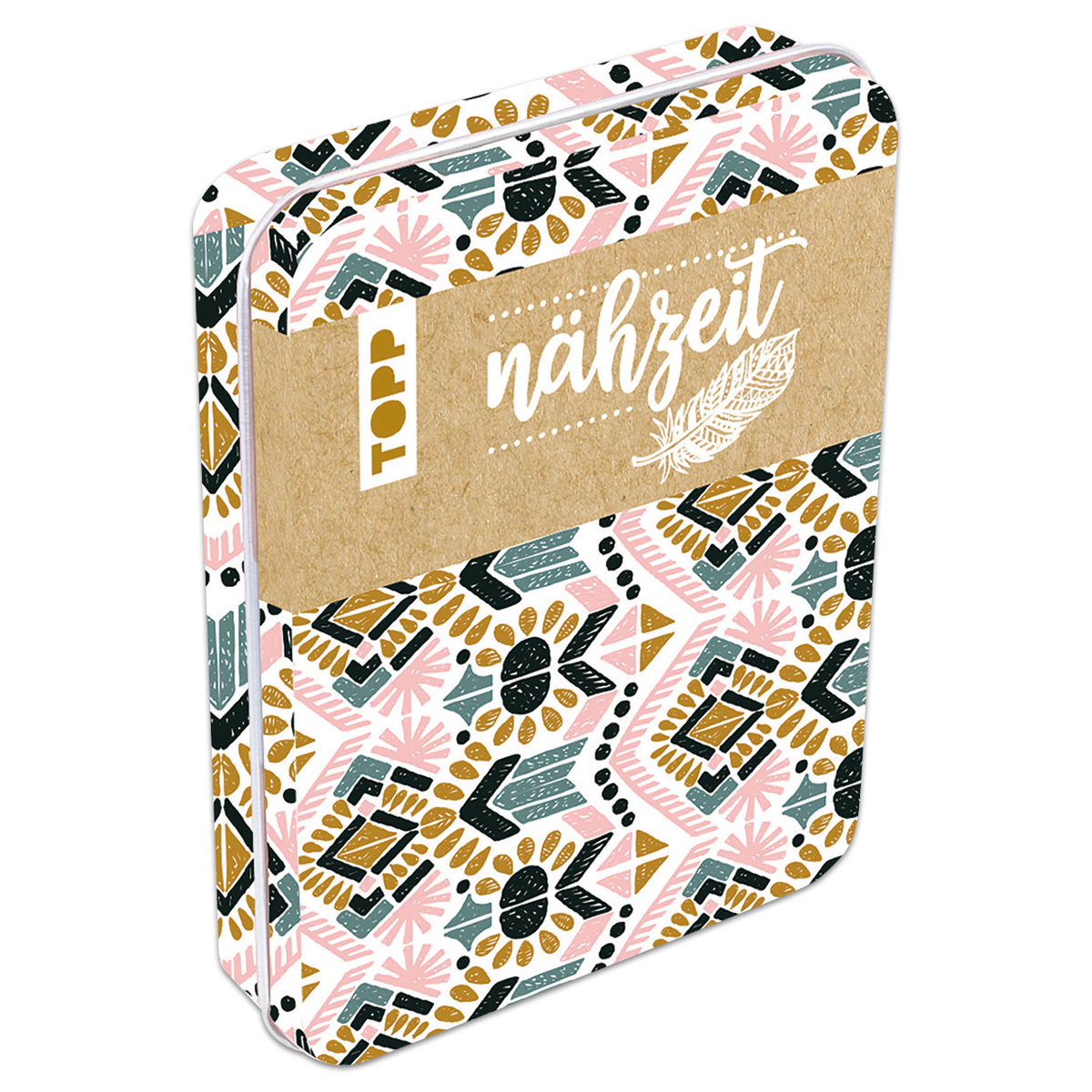 Reise-Nähset in Metalldose ca. 12,5x9,5cm weiß/rosa/beige
