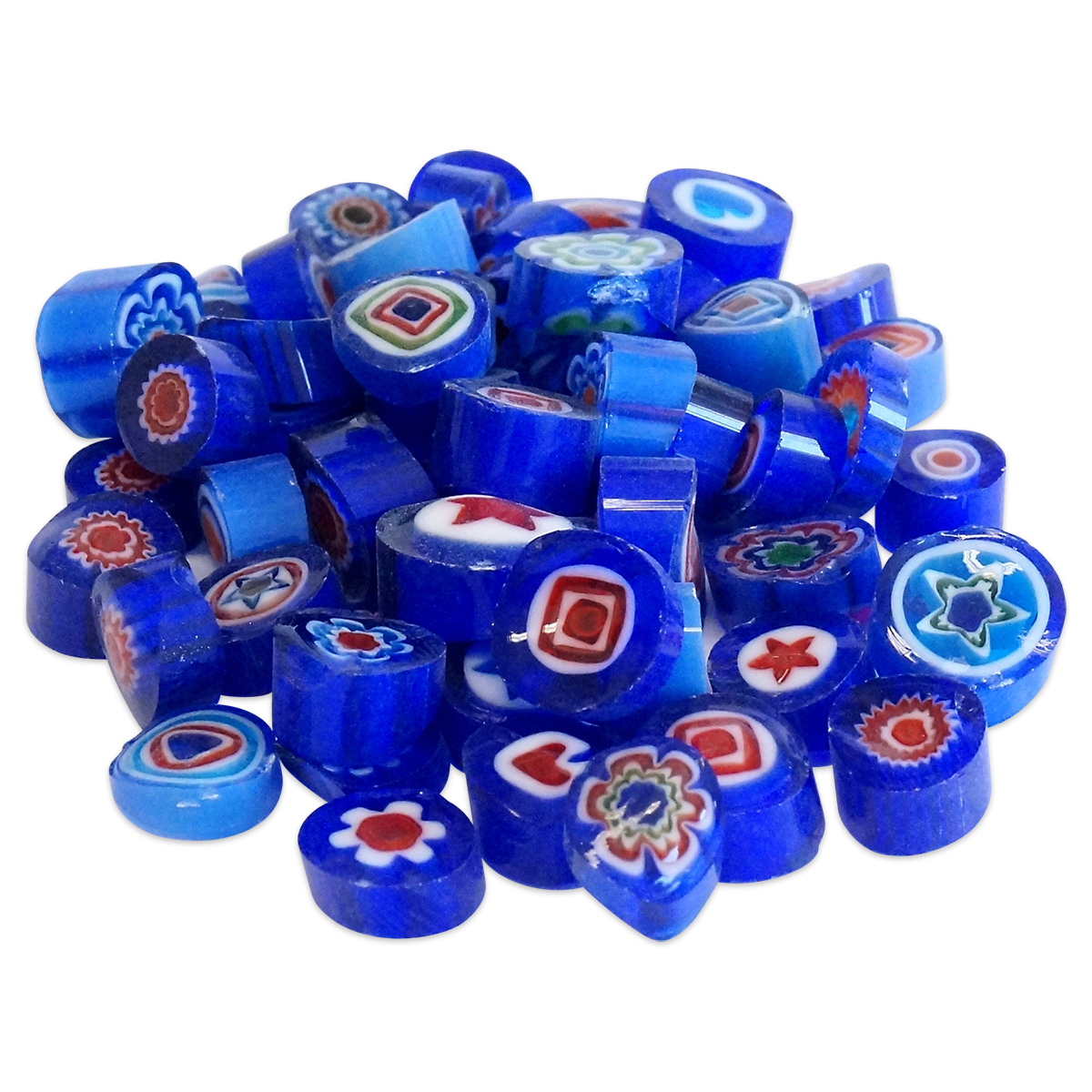 Glasmosaik Millefiori Ø ca. 9-10mm 100g blau mix