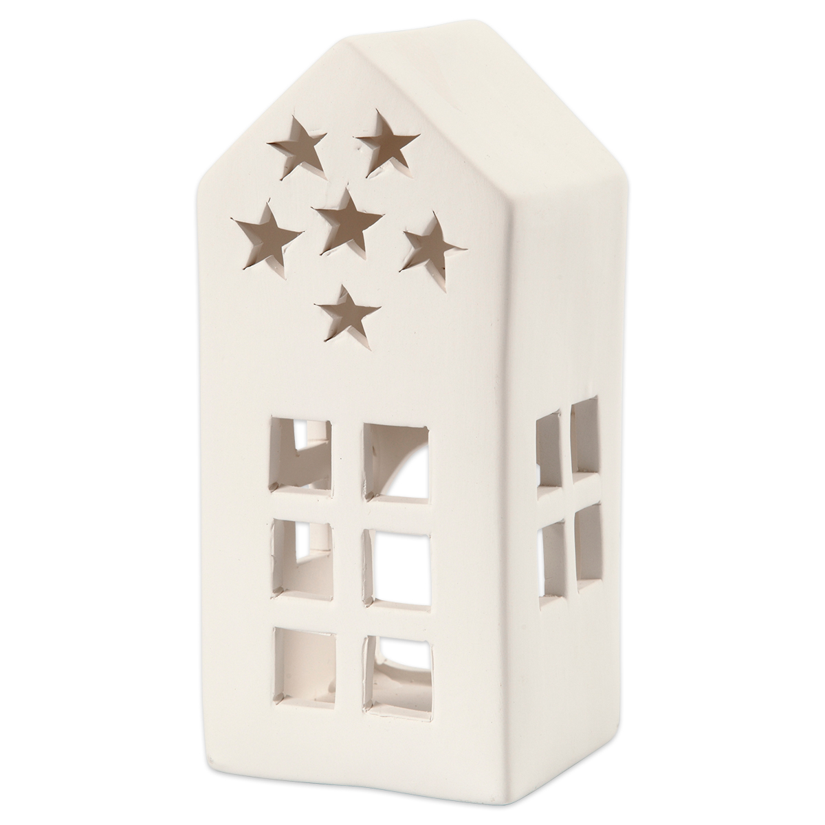 Teelicht-Häuschen Terrakotta 7x7x16cm weiß