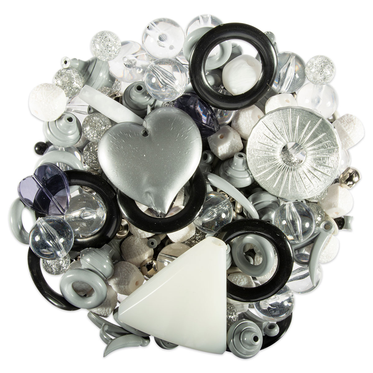 578001155aCIGkJuFqFZK Kunststoffperlen-Mix 4-40mm grau/schwarz/silberfarben satt