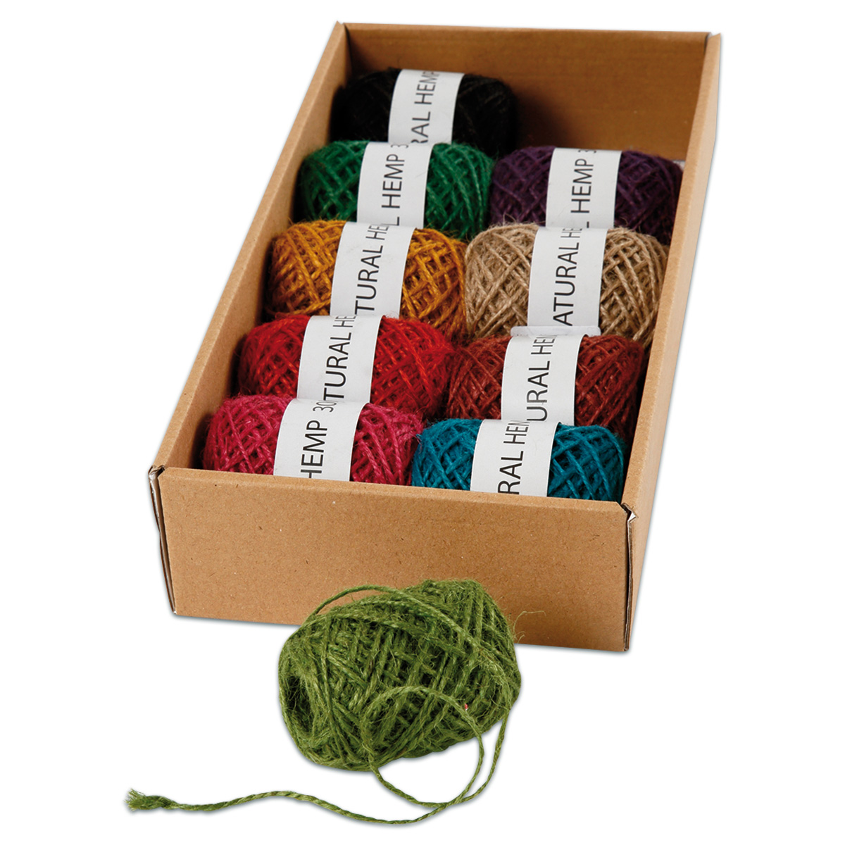 Naturhanf-Sortiment 1-2mm 10 Farben à 30m