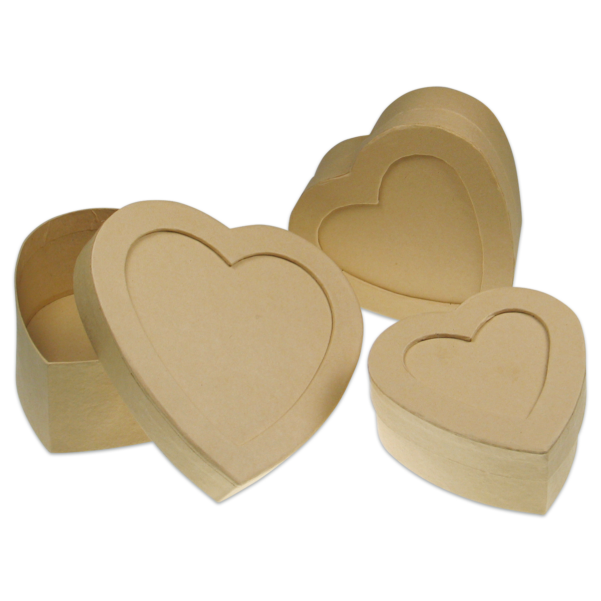 Pappschachteln Herzen Deckel mit Fenster 3er-Set