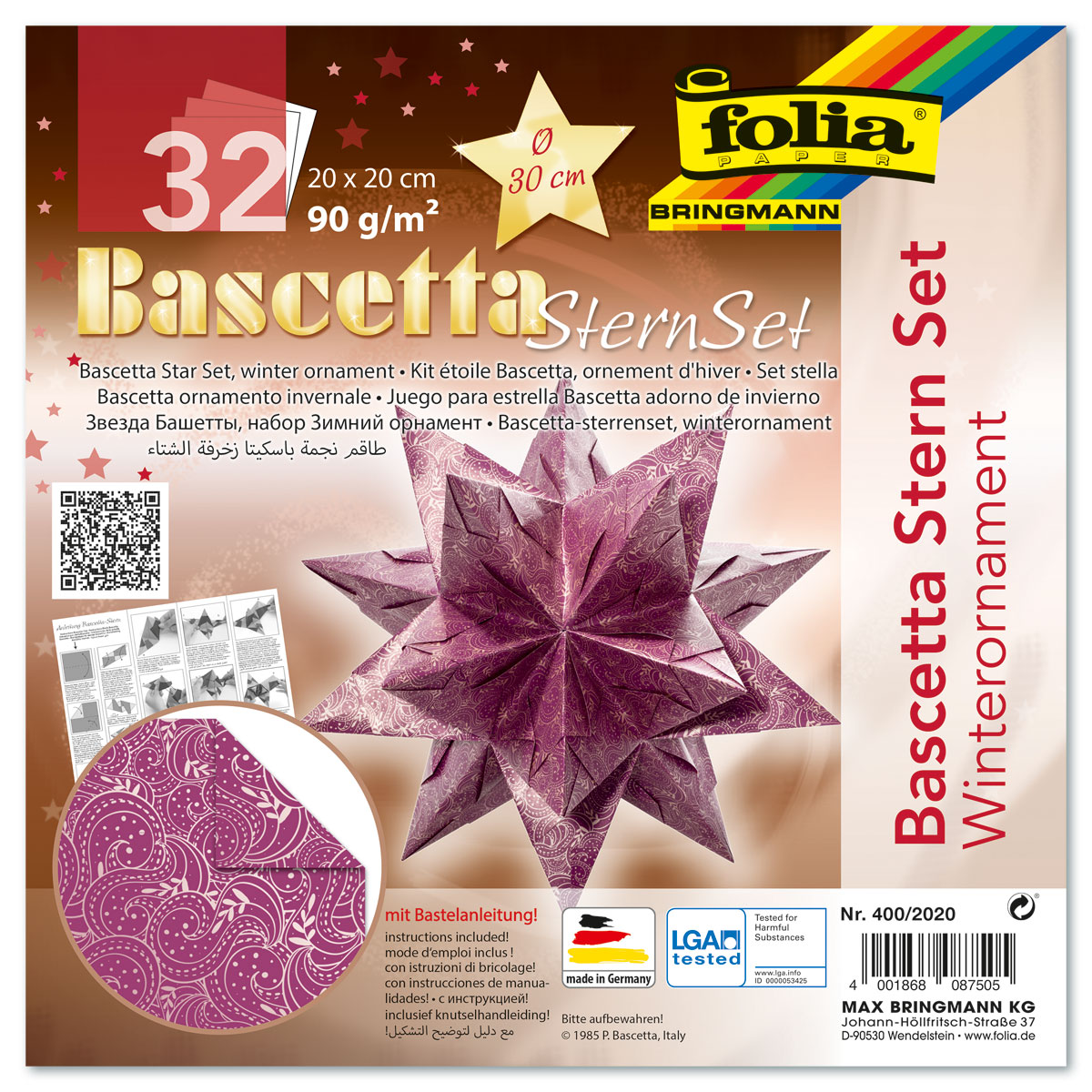 Bascetta-Stern ca. Ø 30cm 32 Bl. lila/silber Winterornament