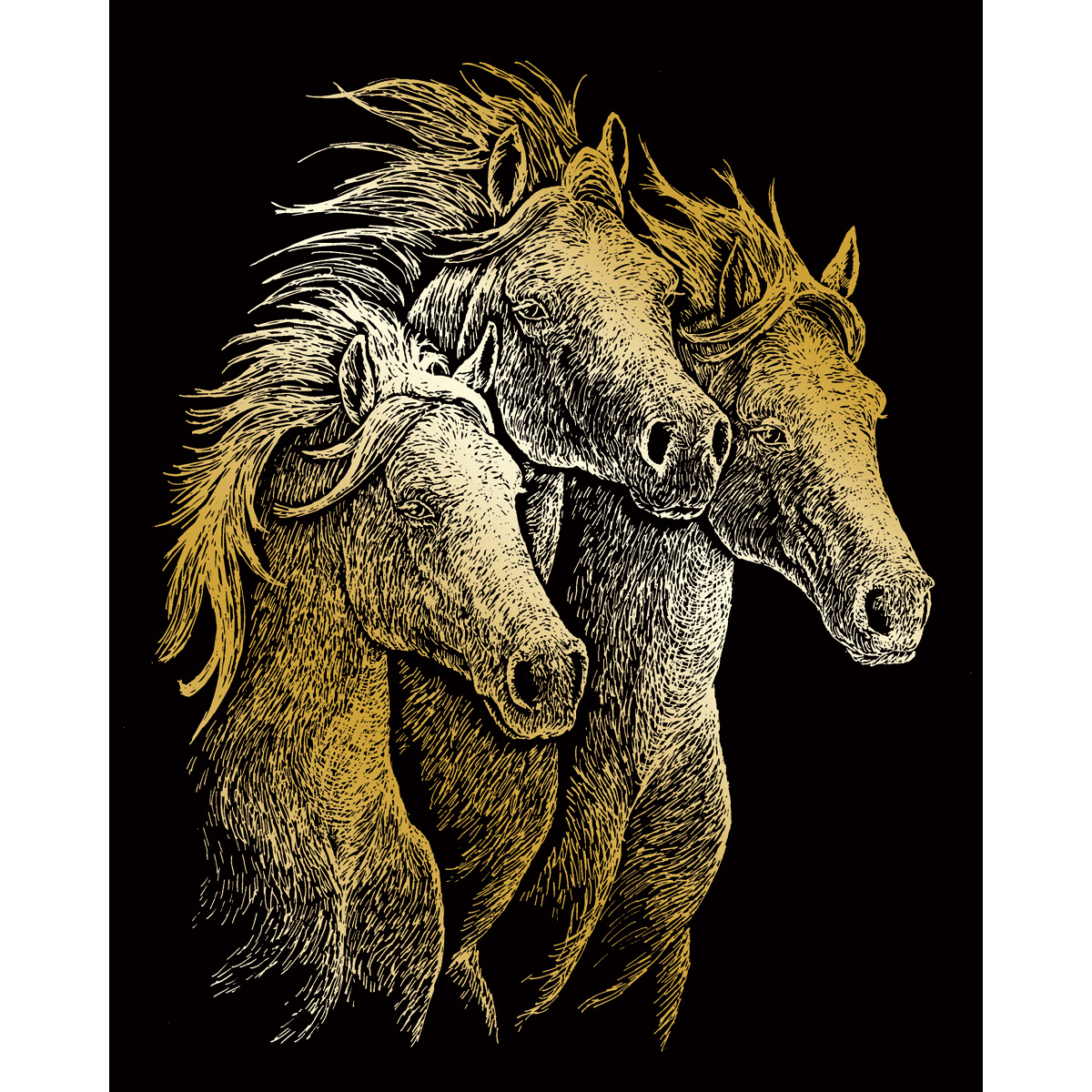 Kratzbild gold 20x25cm Pferde