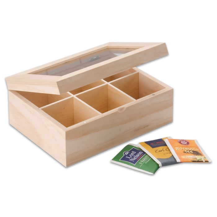 549685351ZK27hXTsmnZ8 Holz-Teebox 22x16x9cm 6 Fächer natur