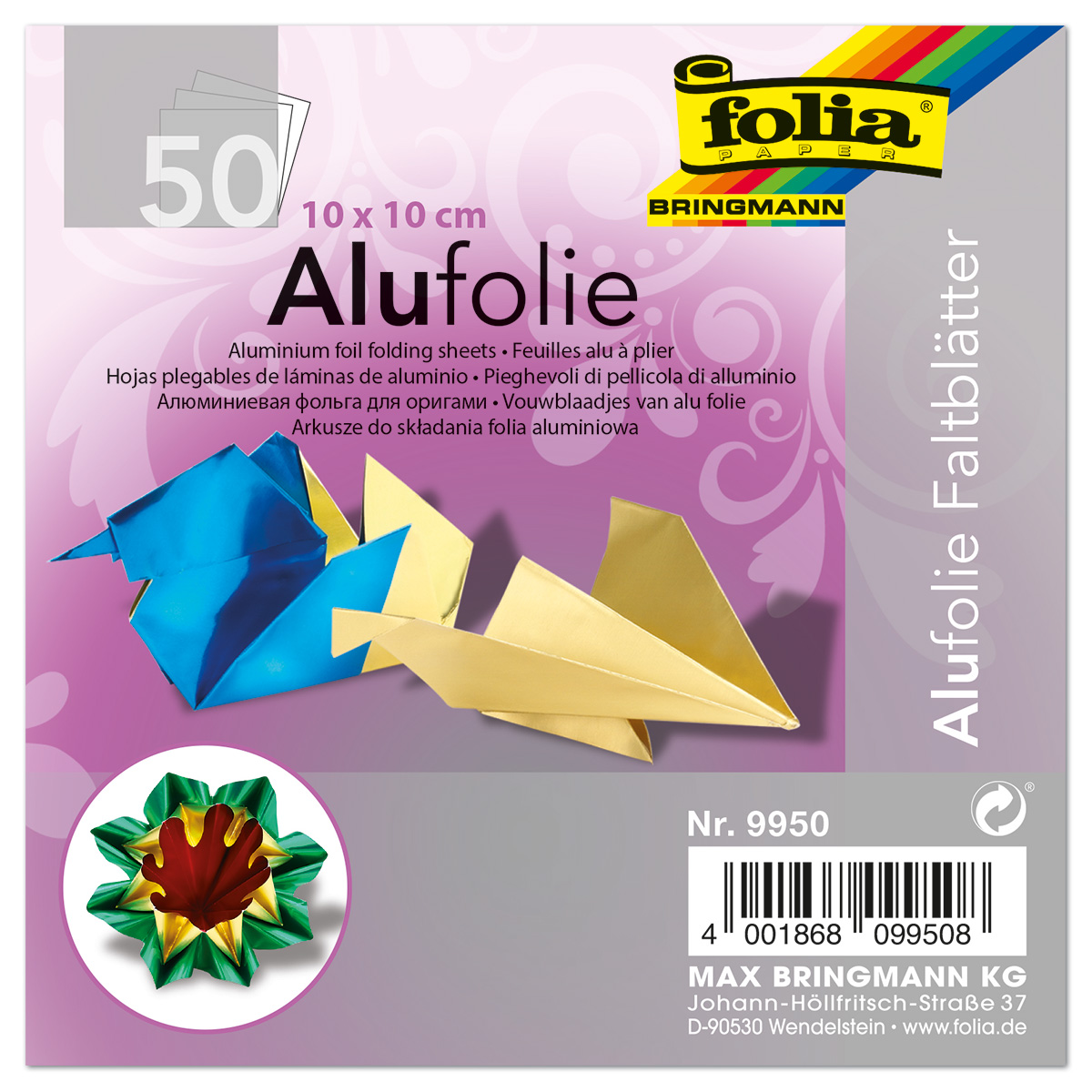 Alu-Faltblätter 10x10cm 50 Bl./5 Farben