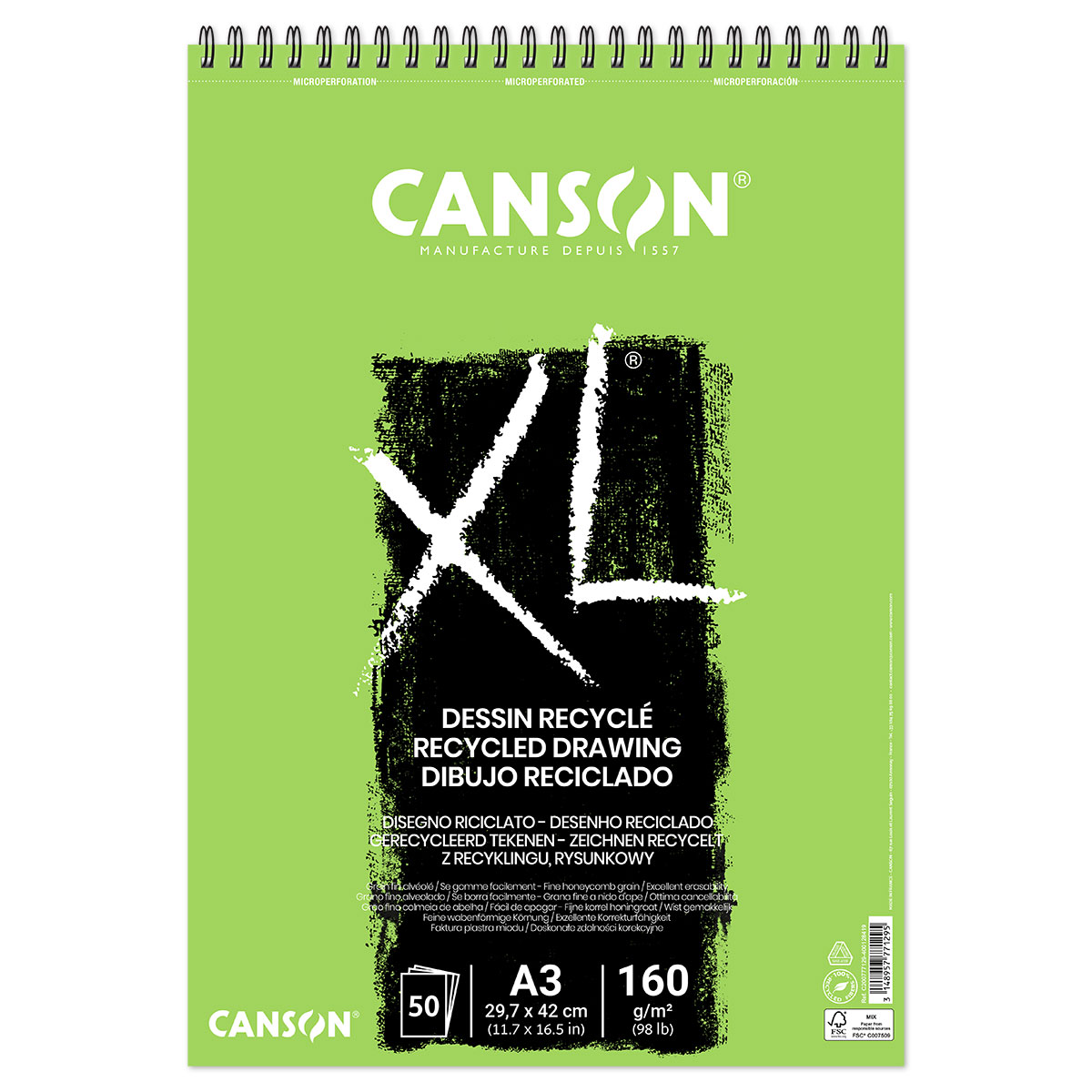 Canson XL Recycling Spiral-Zeichenblock 160g/m² A3 50 Bl.