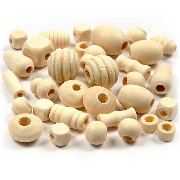 Holzperlen-Mix 5-28mm 400ml ca. 170-200g natur
