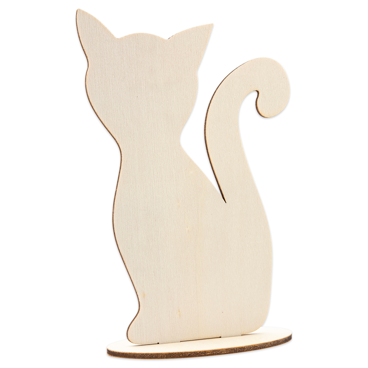 Stehfigur Katze Holz 3mm ca. 12cm natur