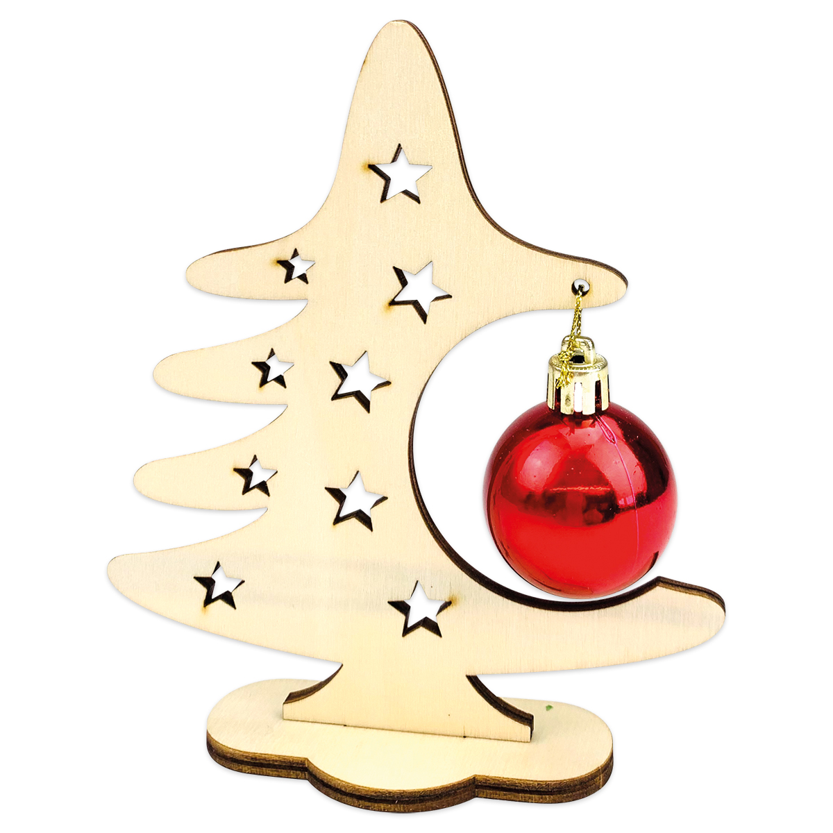 Weihnachtsbaum Holz mit Kugel 15x8cm natur