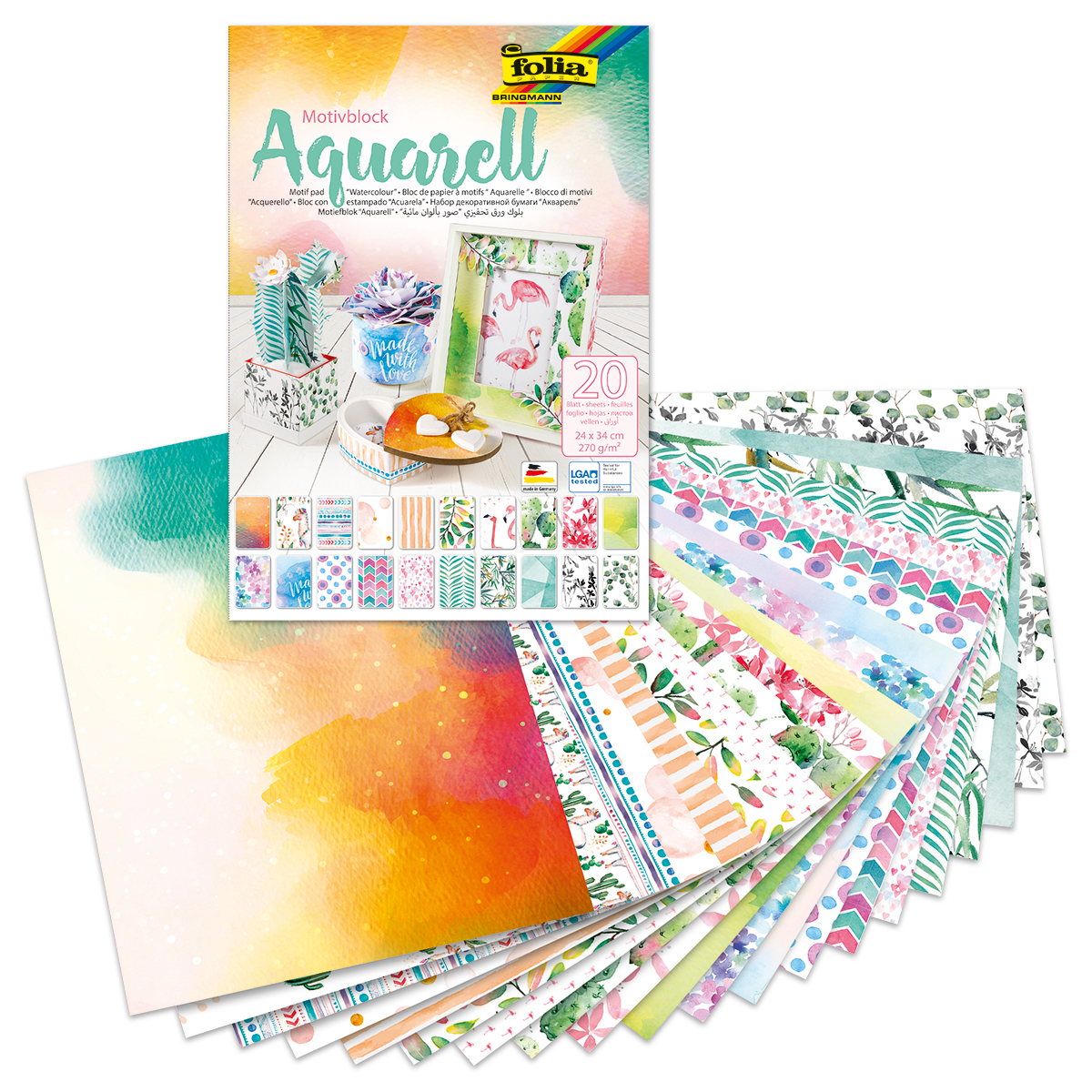 Motivblock 270g/m² 24x34cm 20 Bl./Designs Aquarell