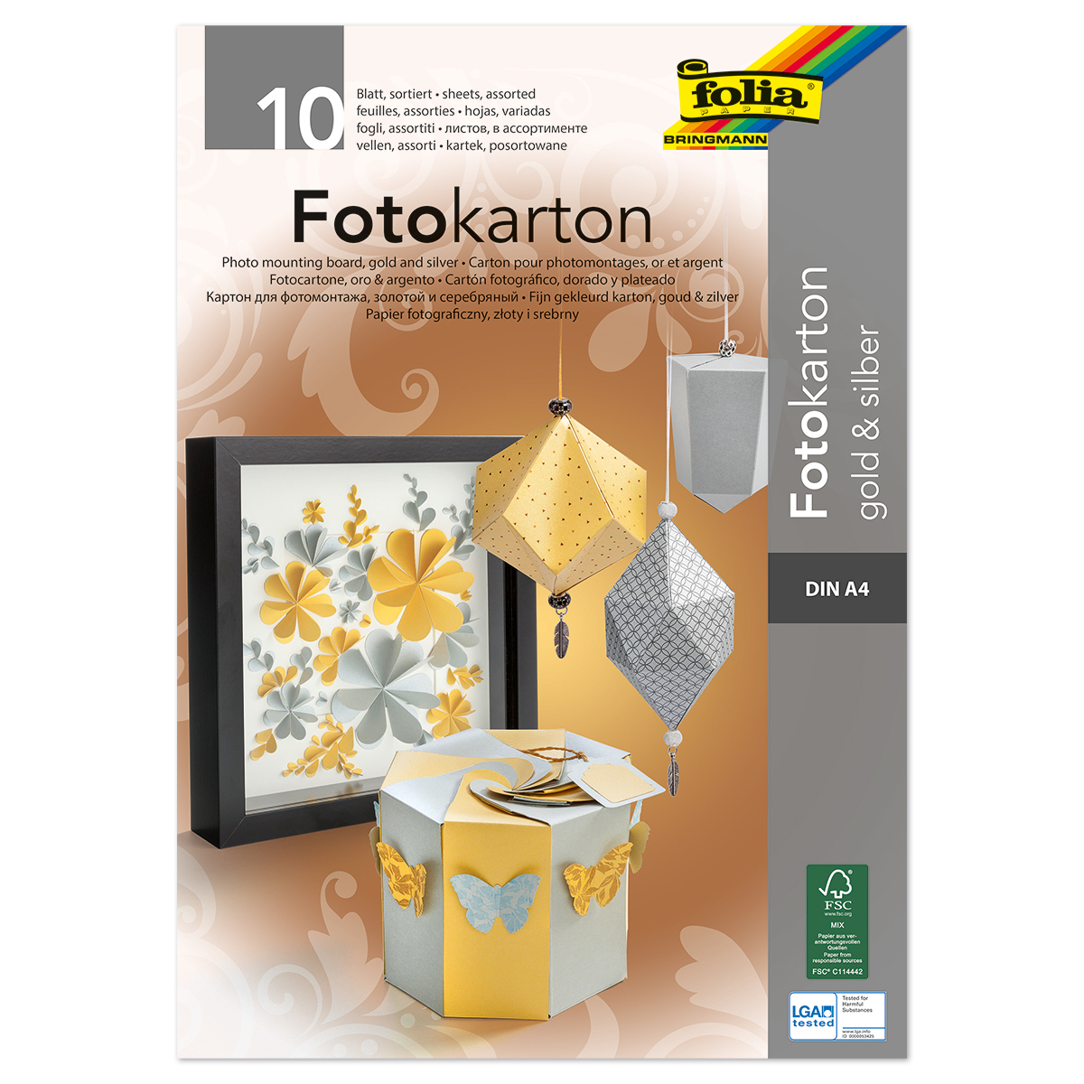Fotokarton 300g/m² DIN A4 10 Bl. gold & silber