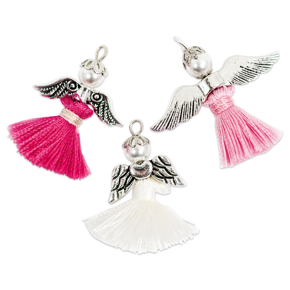Kreativset Quasten-Schutzengel 3 St. pink/rosa/weiß